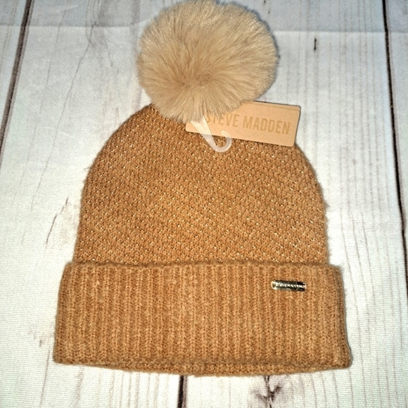 Steve Madden Metallic Pom Beanie - Picture 1 of 4